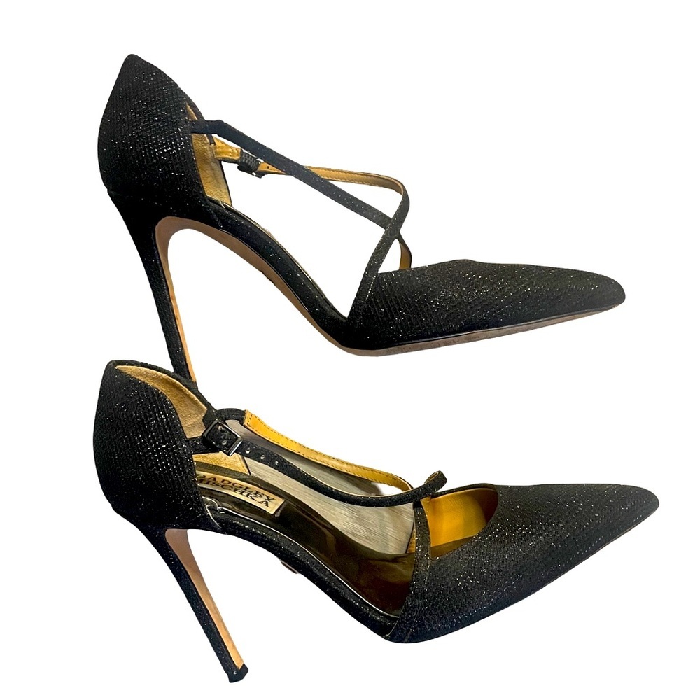 Badgley Mischka Sparkle Strappy Pumps Black Heels Size 7 $248 Wedding Prom